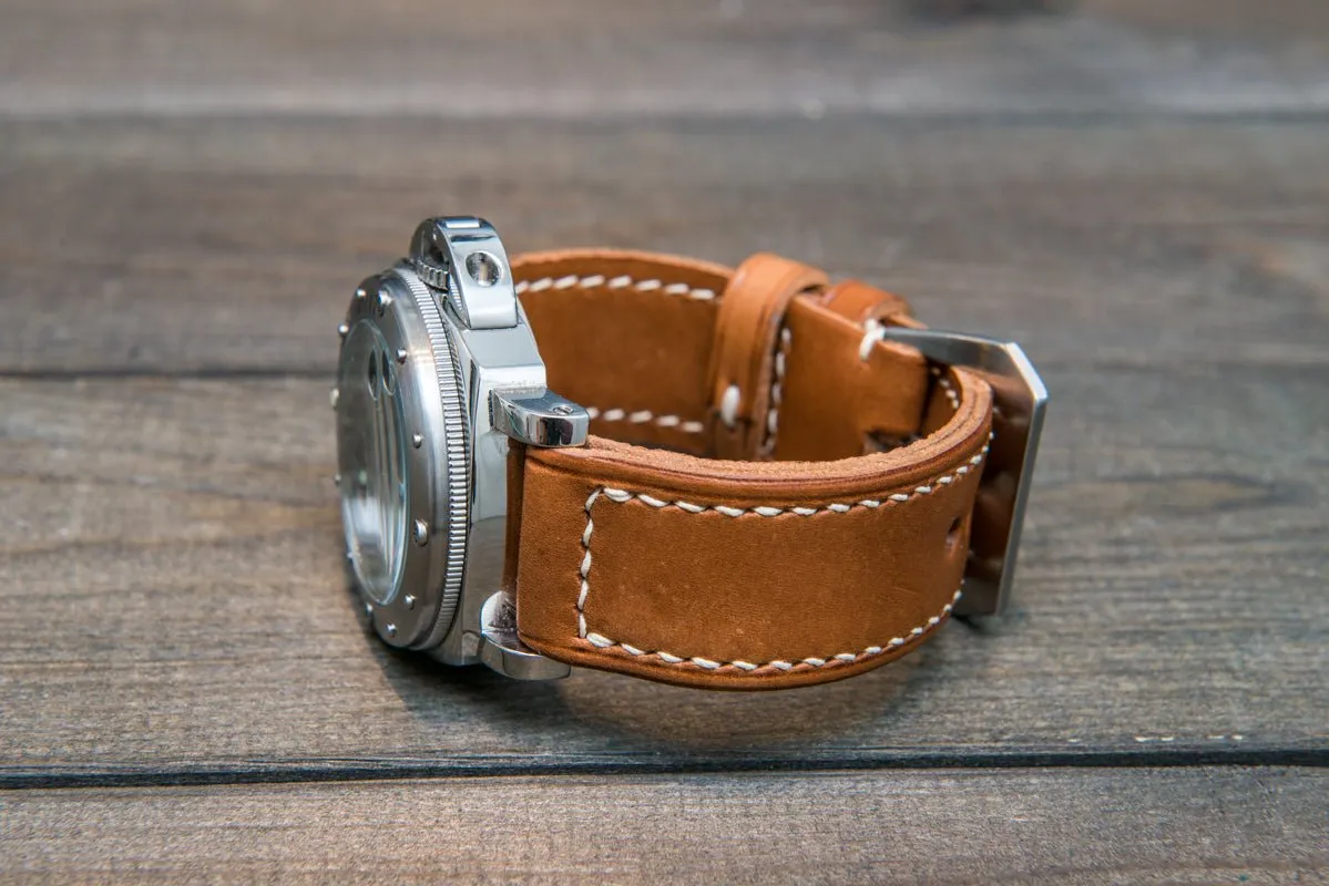 Italian Vachetta Oil Tan leather hand stitched watch band,  handmade in Finland