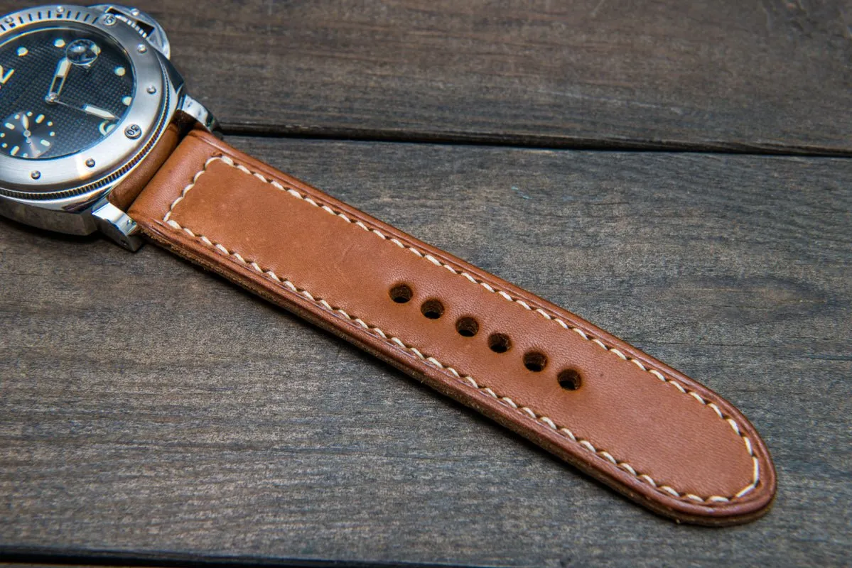 Italian Vachetta Oil Tan leather hand stitched watch band,  handmade in Finland