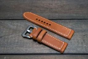 Italian Vachetta Oil Tan leather hand stitched watch band,  handmade in Finland