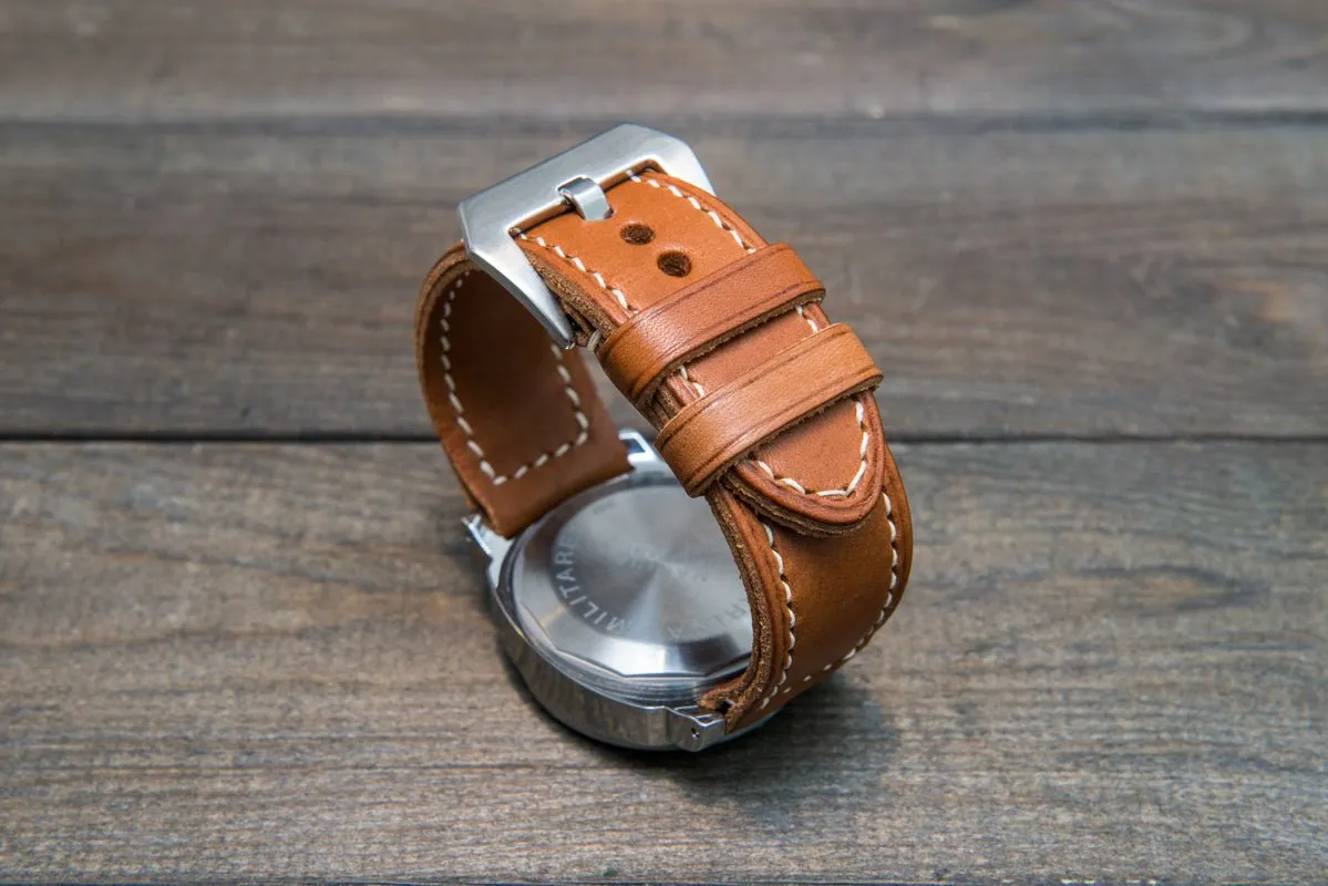 Italian Vachetta Oil Tan leather hand stitched watch band,  handmade in Finland