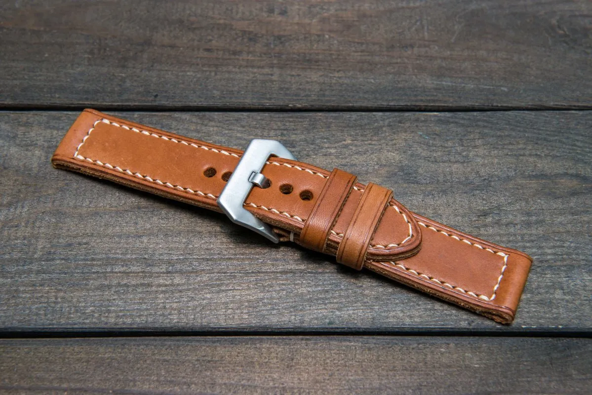 Italian Vachetta Oil Tan leather hand stitched watch band,  handmade in Finland