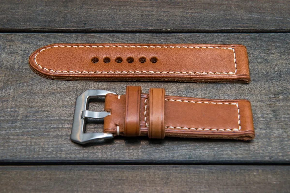 Italian Vachetta Oil Tan leather hand stitched watch band,  handmade in Finland