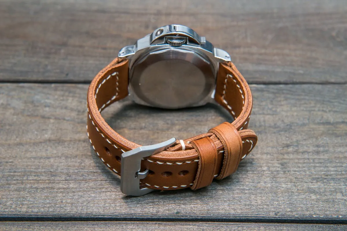 Italian Vachetta Oil Tan leather hand stitched watch band,  handmade in Finland