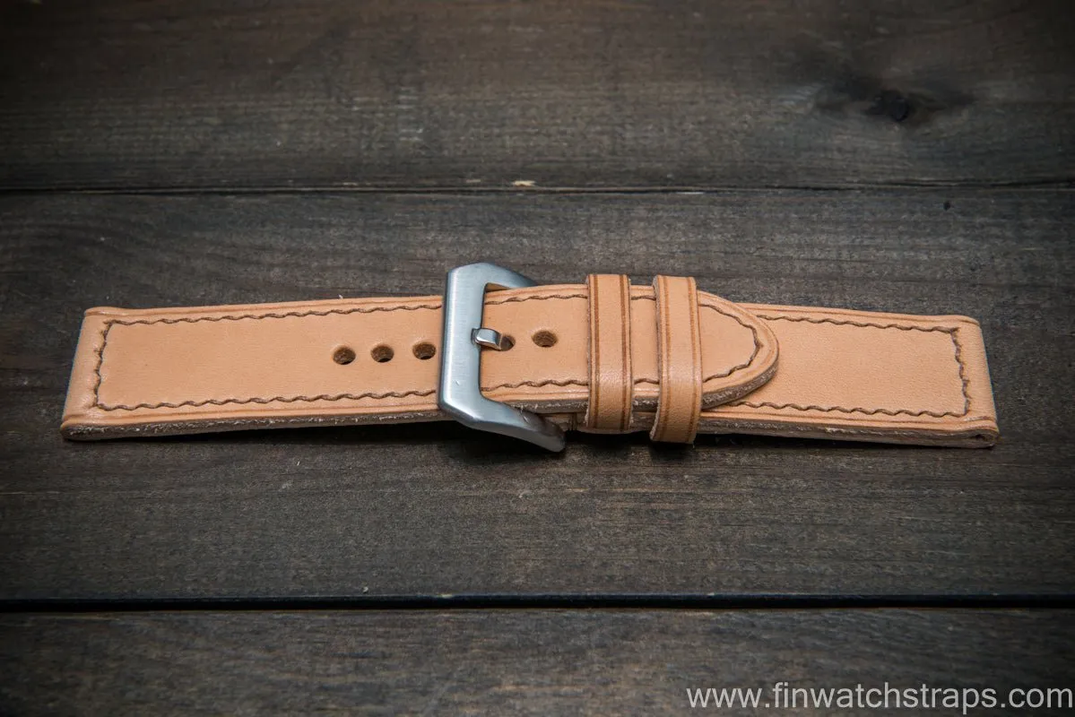 Italian Vachetta Oil Tan leather hand stitched watch band. Naturale color. Handmade in Finland.