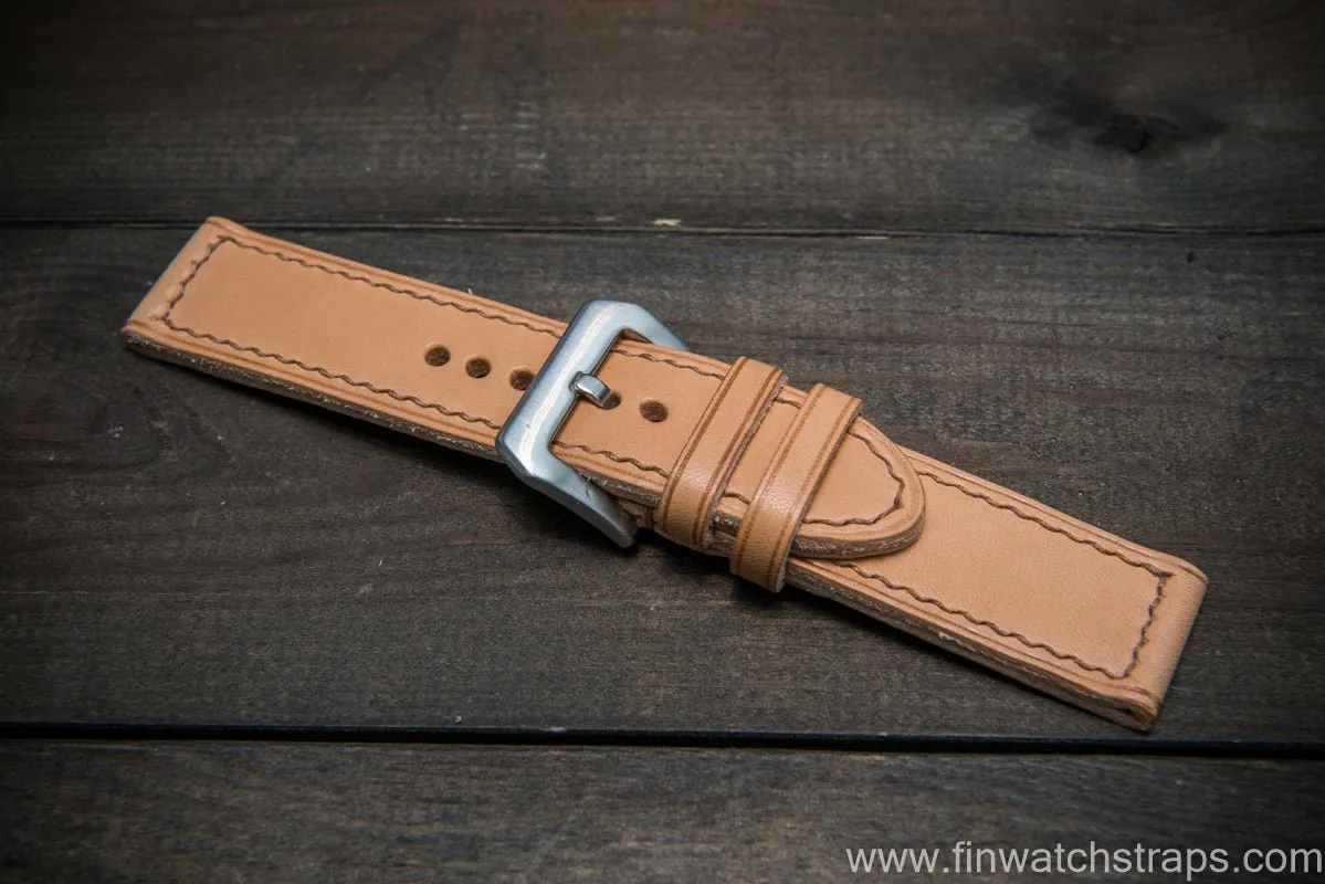 Italian Vachetta Oil Tan leather hand stitched watch band. Naturale color. Handmade in Finland.