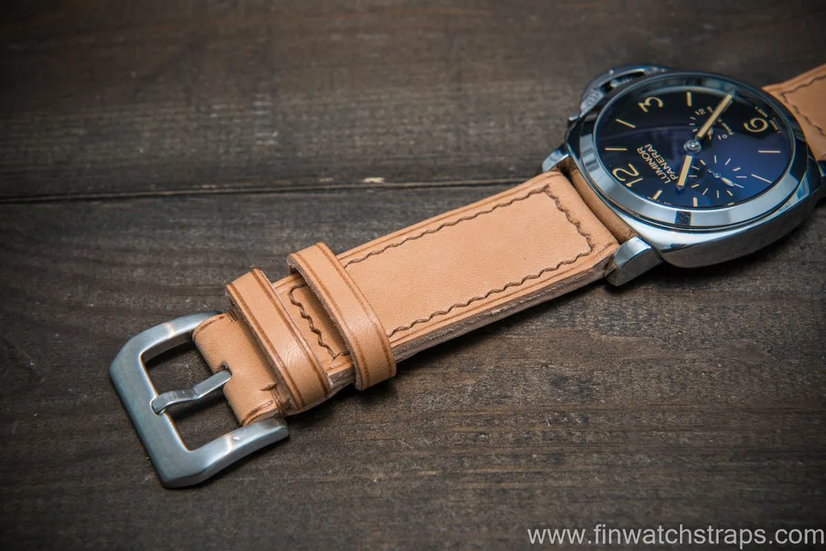 Italian Vachetta Oil Tan leather hand stitched watch band. Naturale color. Handmade in Finland.