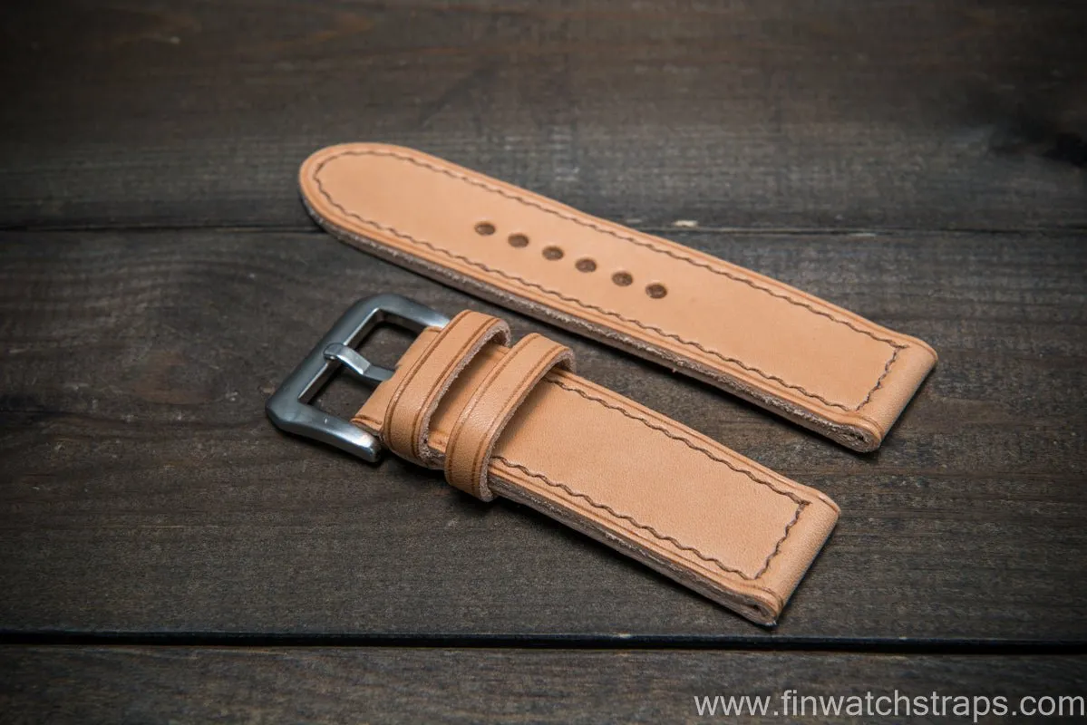 Italian Vachetta Oil Tan leather hand stitched watch band. Naturale color. Handmade in Finland.