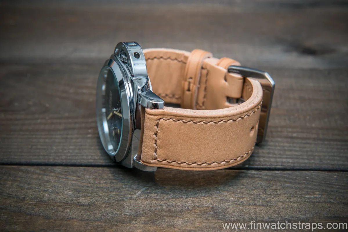 Italian Vachetta Oil Tan leather hand stitched watch band. Naturale color. Handmade in Finland.