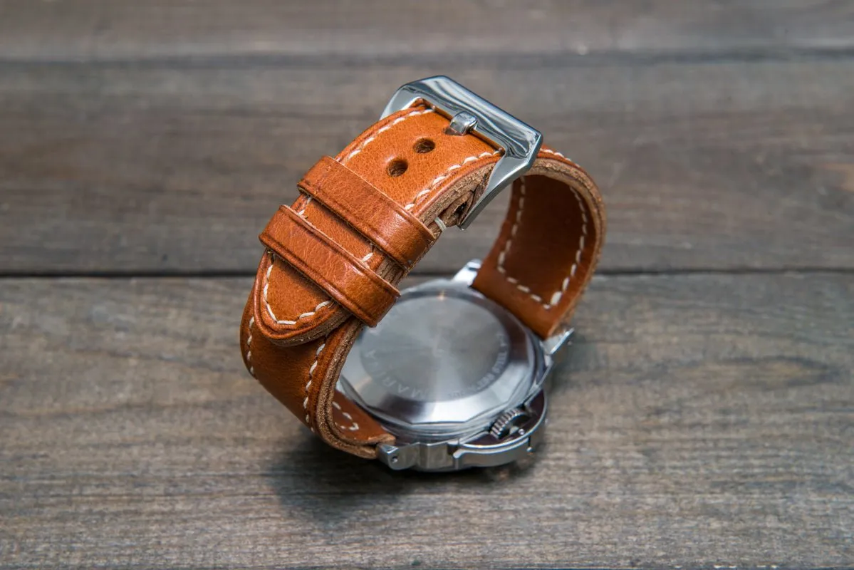 Italian Vachetta Ranger Cognac leather hand stitched watch band,  handmade in Finland