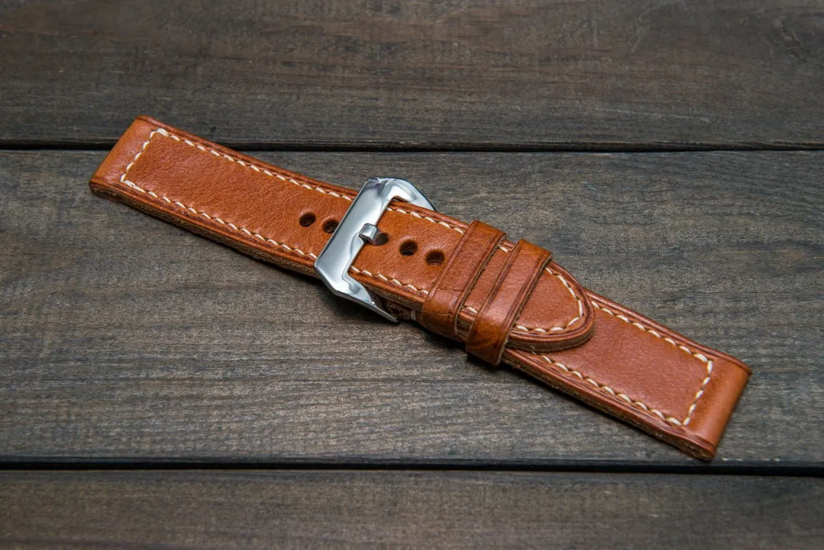 Italian Vachetta Ranger Cognac leather hand stitched watch band,  handmade in Finland