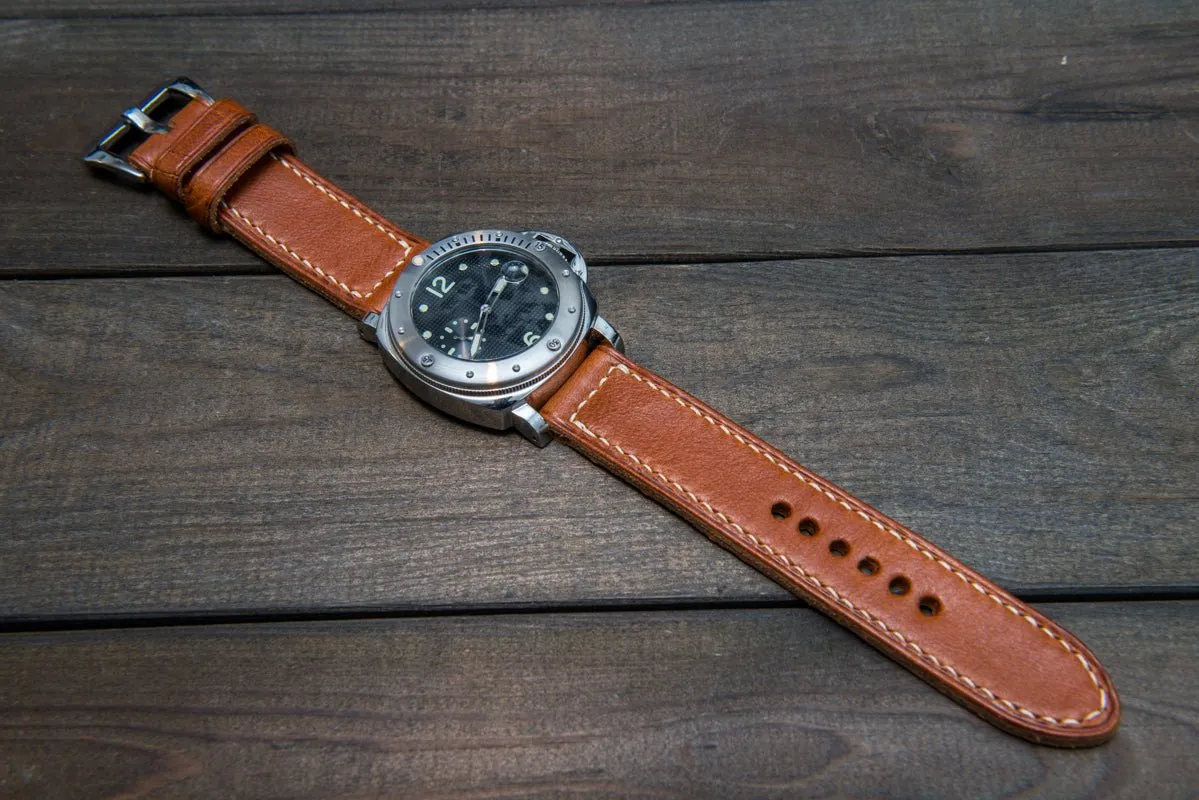 Italian Vachetta Ranger Cognac leather hand stitched watch band,  handmade in Finland