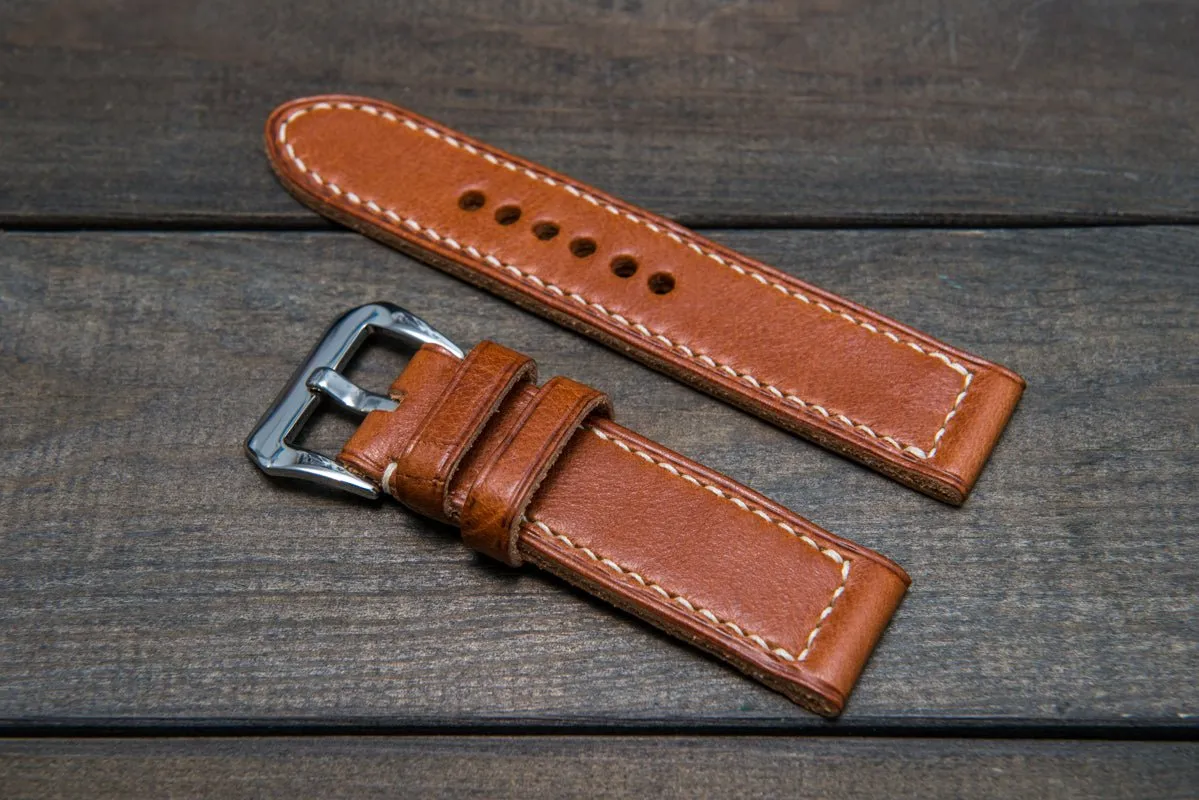 Italian Vachetta Ranger Cognac leather hand stitched watch band,  handmade in Finland