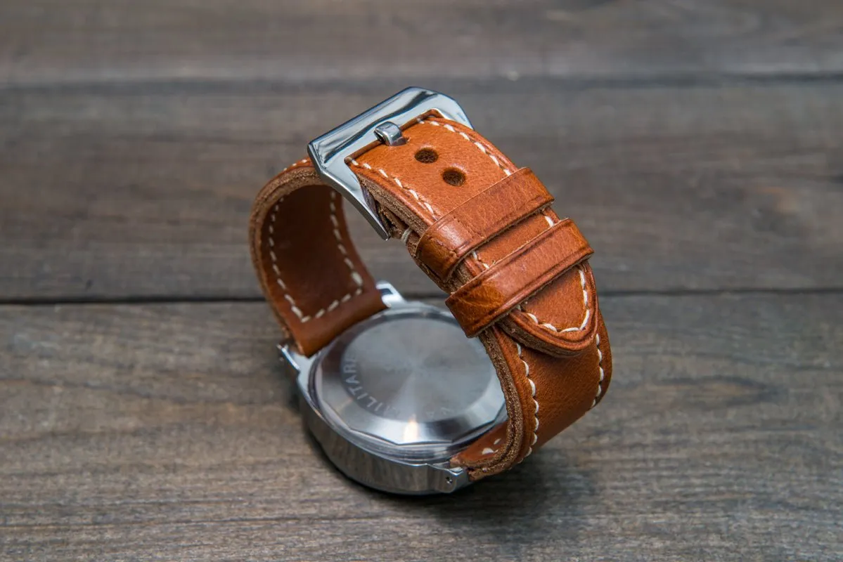 Italian Vachetta Ranger Cognac leather hand stitched watch band,  handmade in Finland