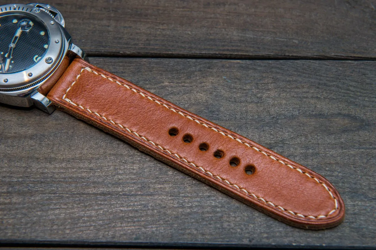 Italian Vachetta Ranger Cognac leather hand stitched watch band,  handmade in Finland