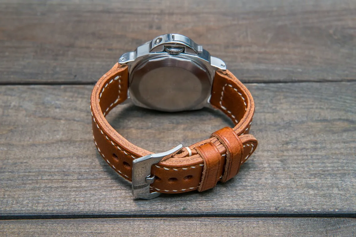 Italian Vachetta Ranger Cognac leather hand stitched watch band,  handmade in Finland