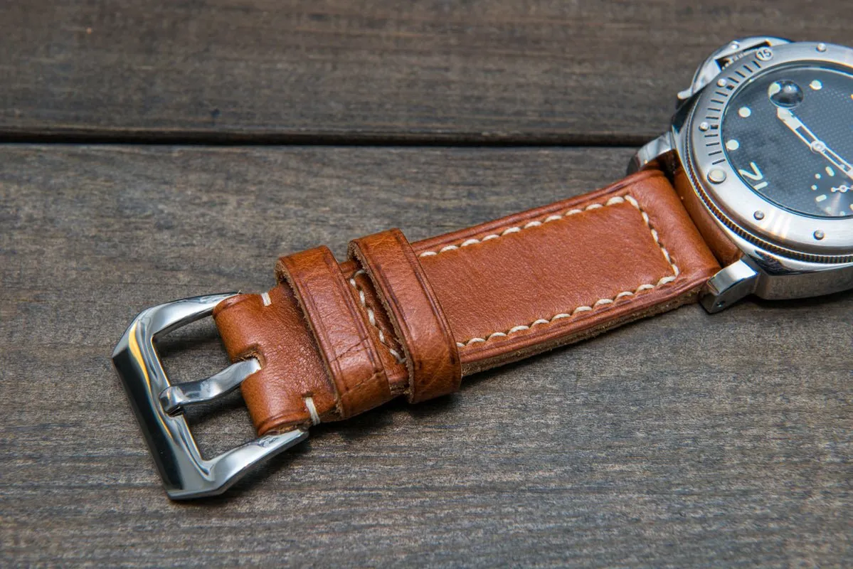 Italian Vachetta Ranger Cognac leather hand stitched watch band,  handmade in Finland