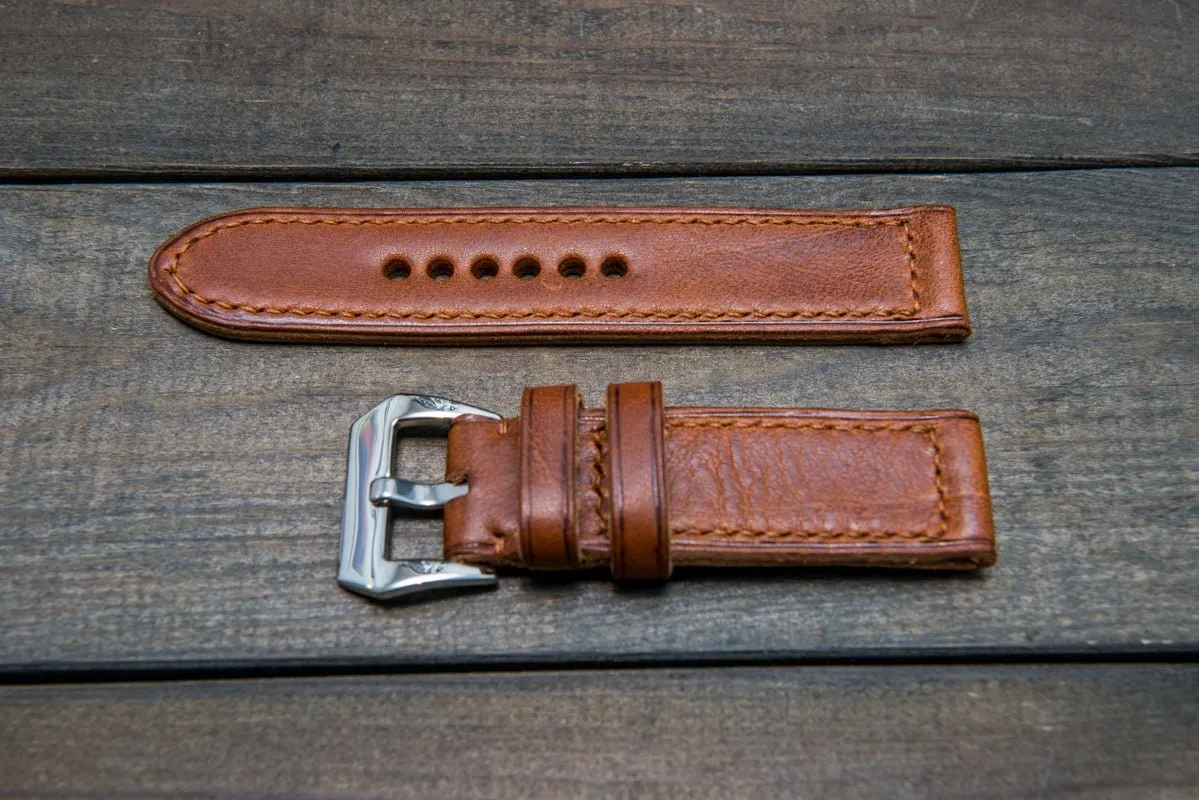 Italian Vachetta Vulcano Tan leather hand stitched watch band,  handmade in Finland