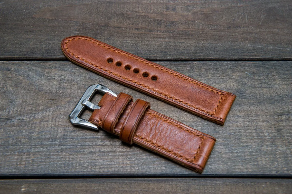 Italian Vachetta Vulcano Tan leather hand stitched watch band,  handmade in Finland