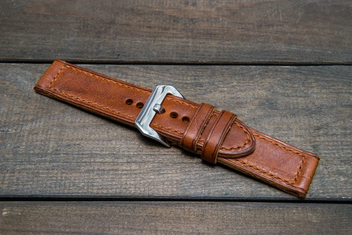 Italian Vachetta Vulcano Tan leather hand stitched watch band,  handmade in Finland