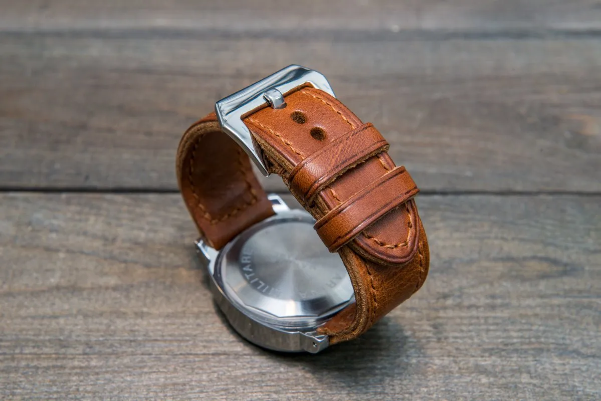 Italian Vachetta Vulcano Tan leather hand stitched watch band,  handmade in Finland