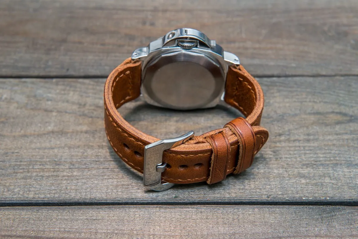 Italian Vachetta Vulcano Tan leather hand stitched watch band,  handmade in Finland