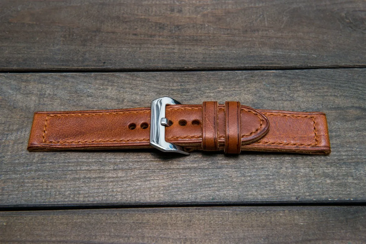 Italian Vachetta Vulcano Tan leather hand stitched watch band,  handmade in Finland