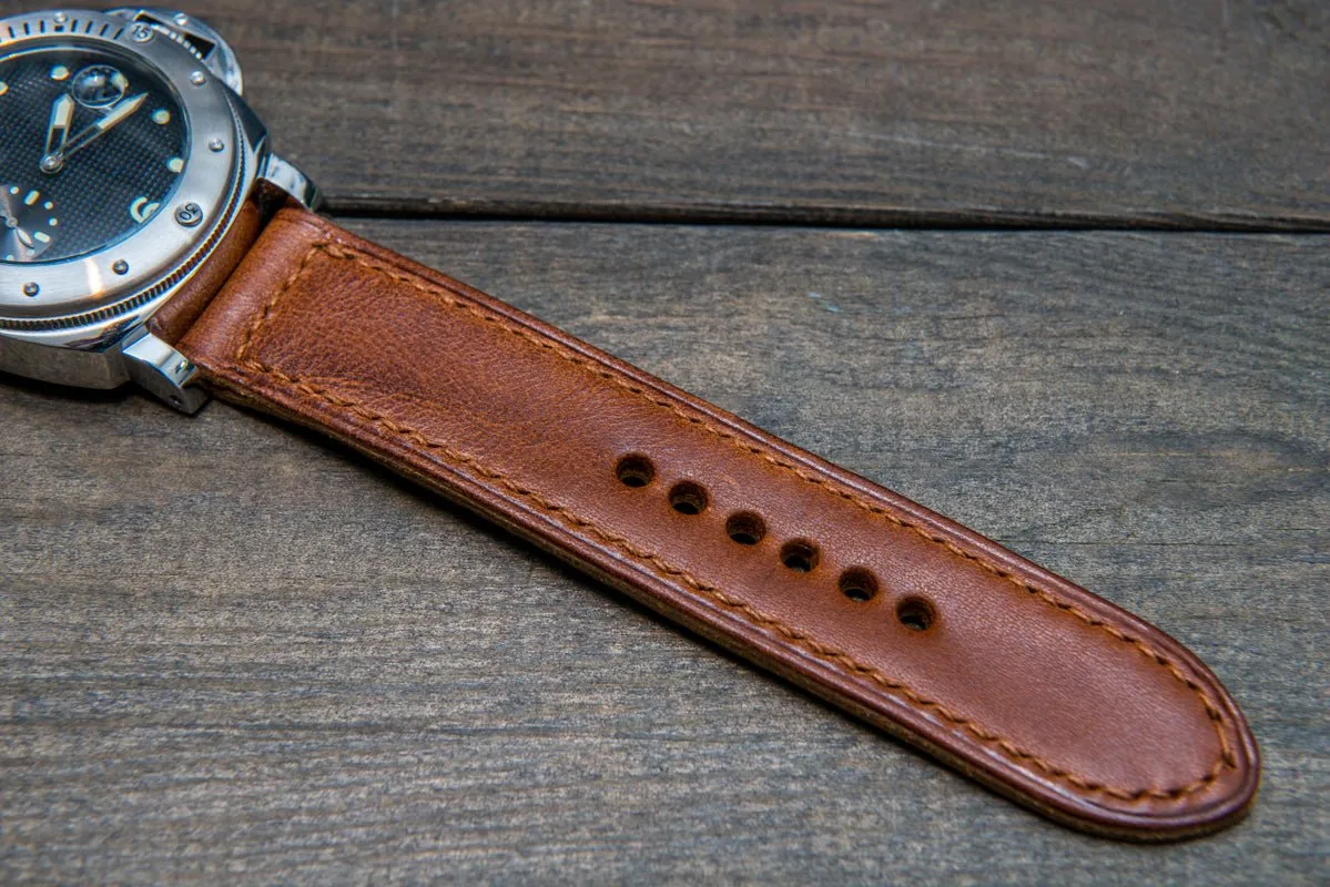 Italian Vachetta Vulcano Tan leather hand stitched watch band,  handmade in Finland