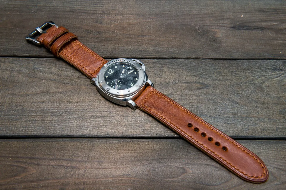 Italian Vachetta Vulcano Tan leather hand stitched watch band,  handmade in Finland