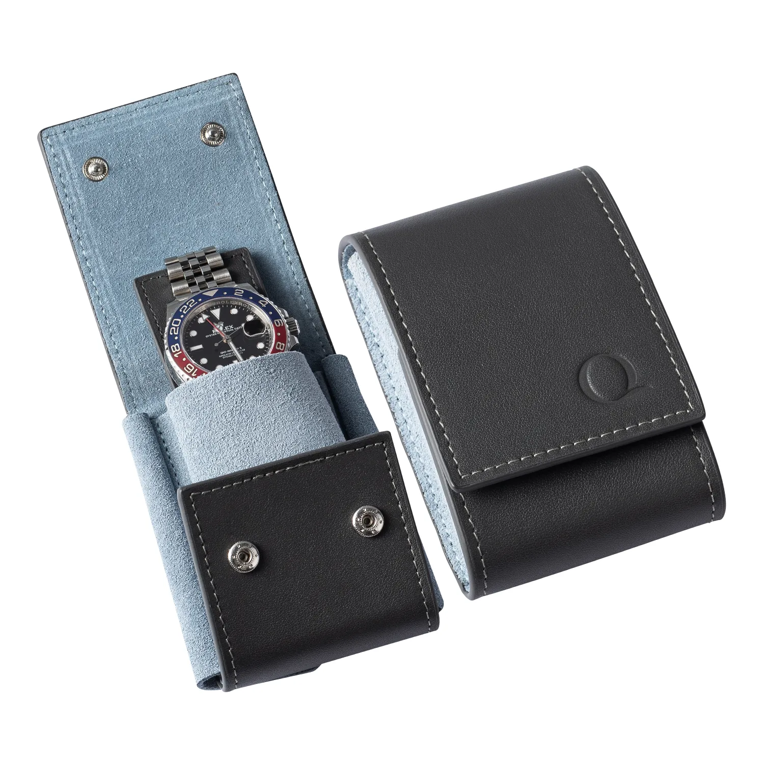 Luxury Napa Leather Single Watch Pouch with Velvet Interior - Compact Watch Case