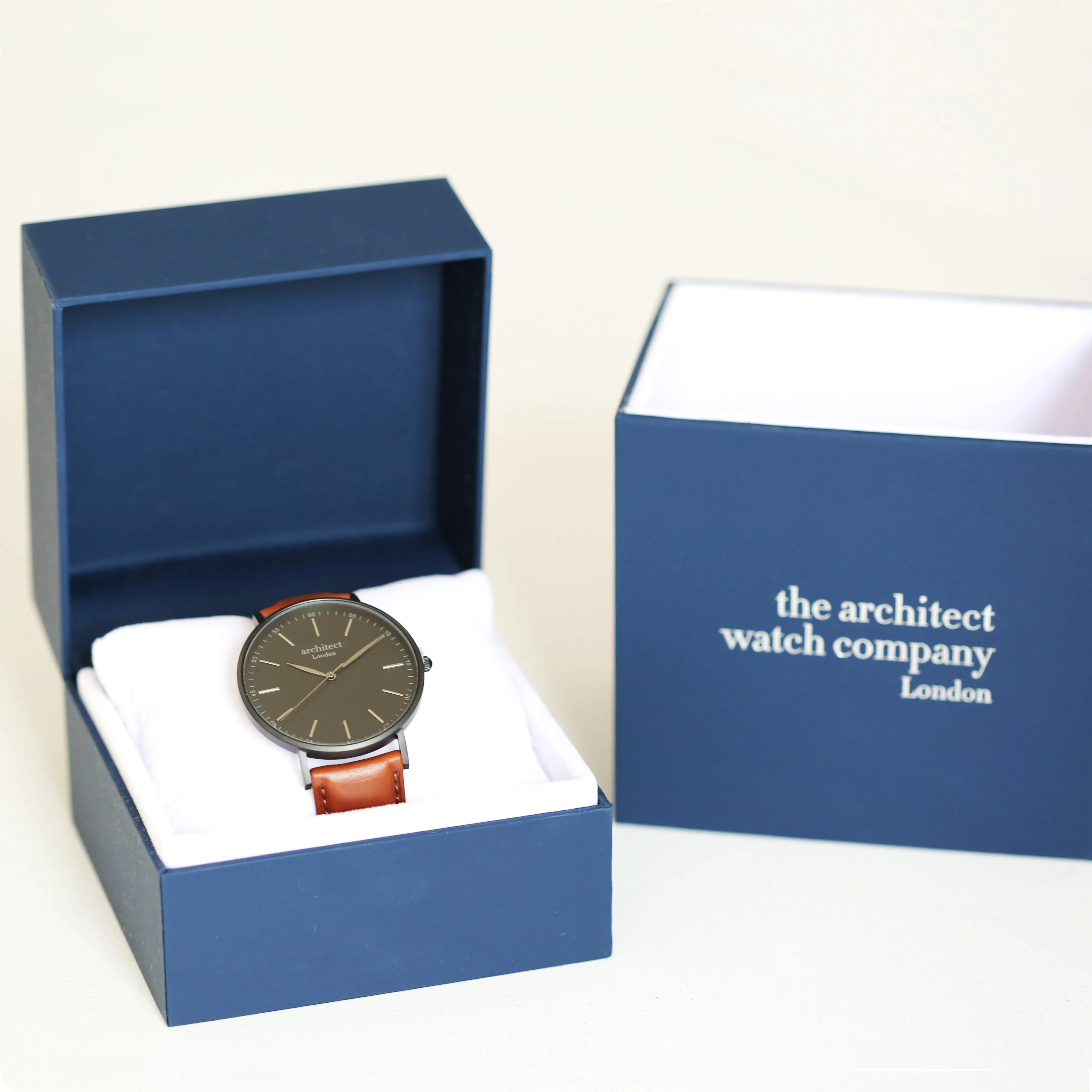 Men's Architect Minimalist Contactless Payment Watch, Walnut Strap, With Personalised Own Handwriting Engraving