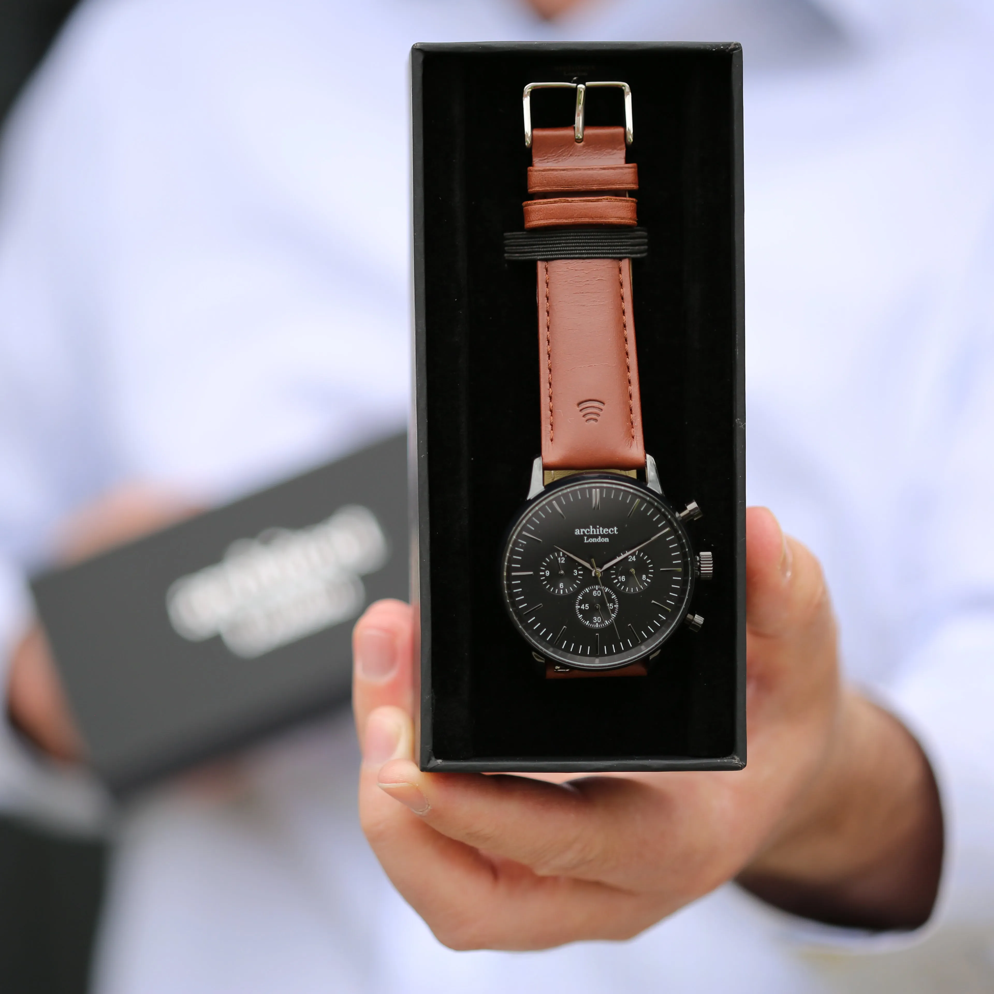 Men's Motivator Contactless Payment Watch, With Walnut Strap, With Personalised Own Handwriting Engraving