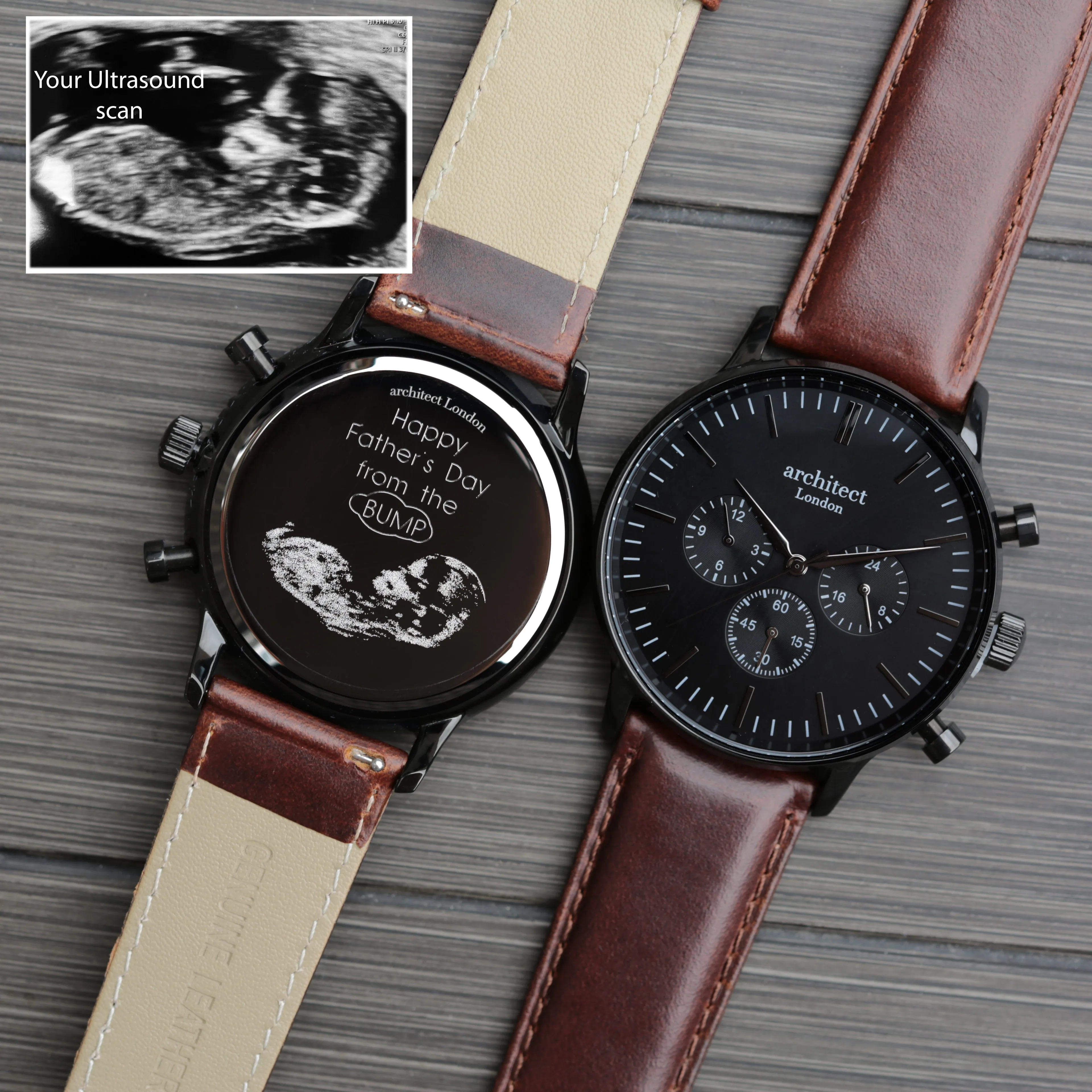 Men's Motivator Contactless Payment Watch, With Walnut Strap, With Personalised Own Handwriting Engraving