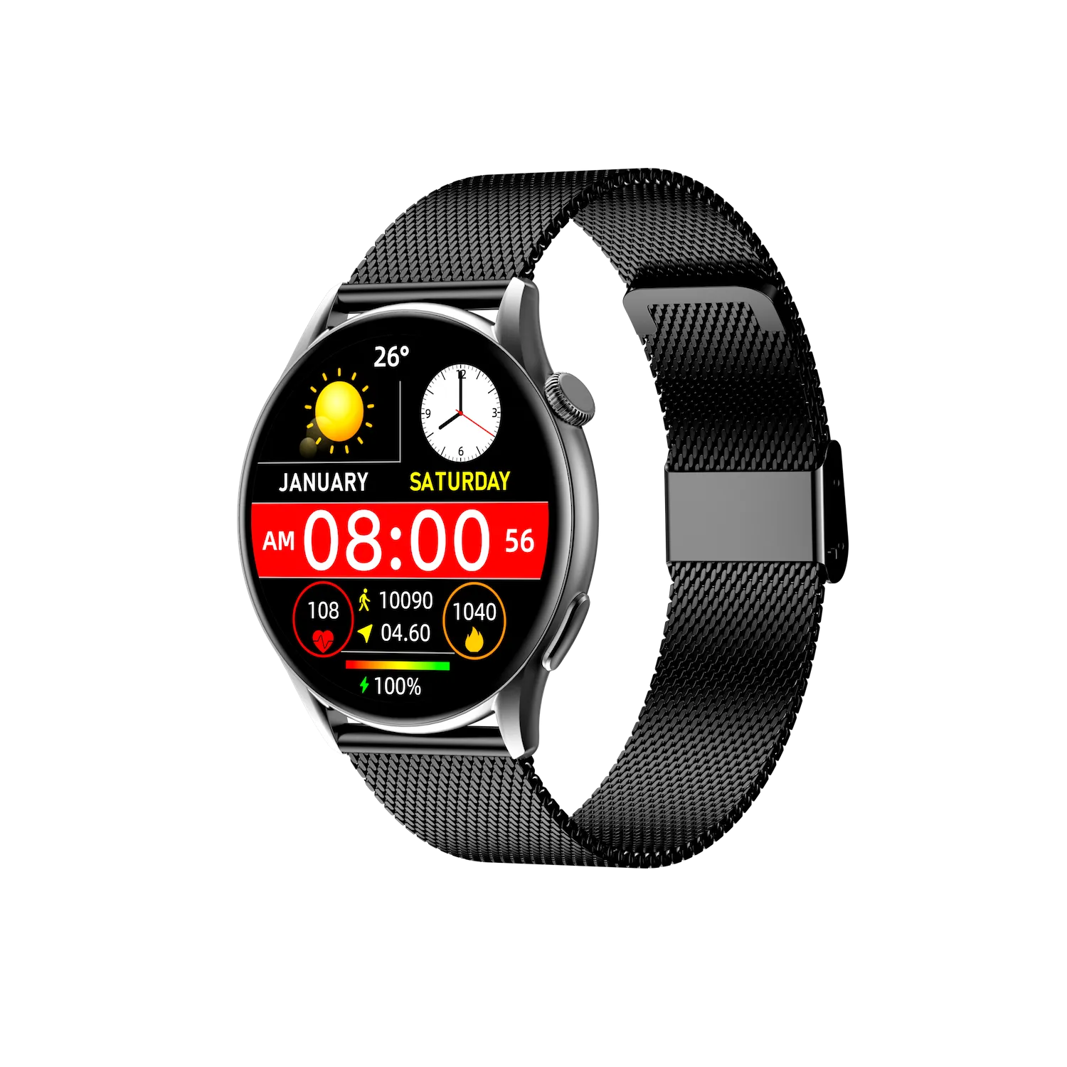 Montre Connectée 1.43" AMOLED Black Case with Black Mesh Band