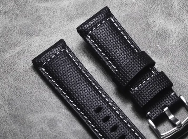 Outdoor Mountaineering Pure Handmade Black and Whitt Stitches 20mm 21mm 22mm 24mm 26mm Genuine Leather Strap Cowhide Strap