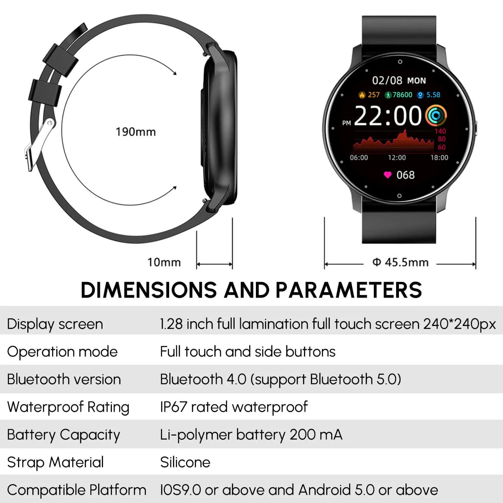 P67 Waterproof Smart Bluetooth Watch Camera Remote Control Suitable