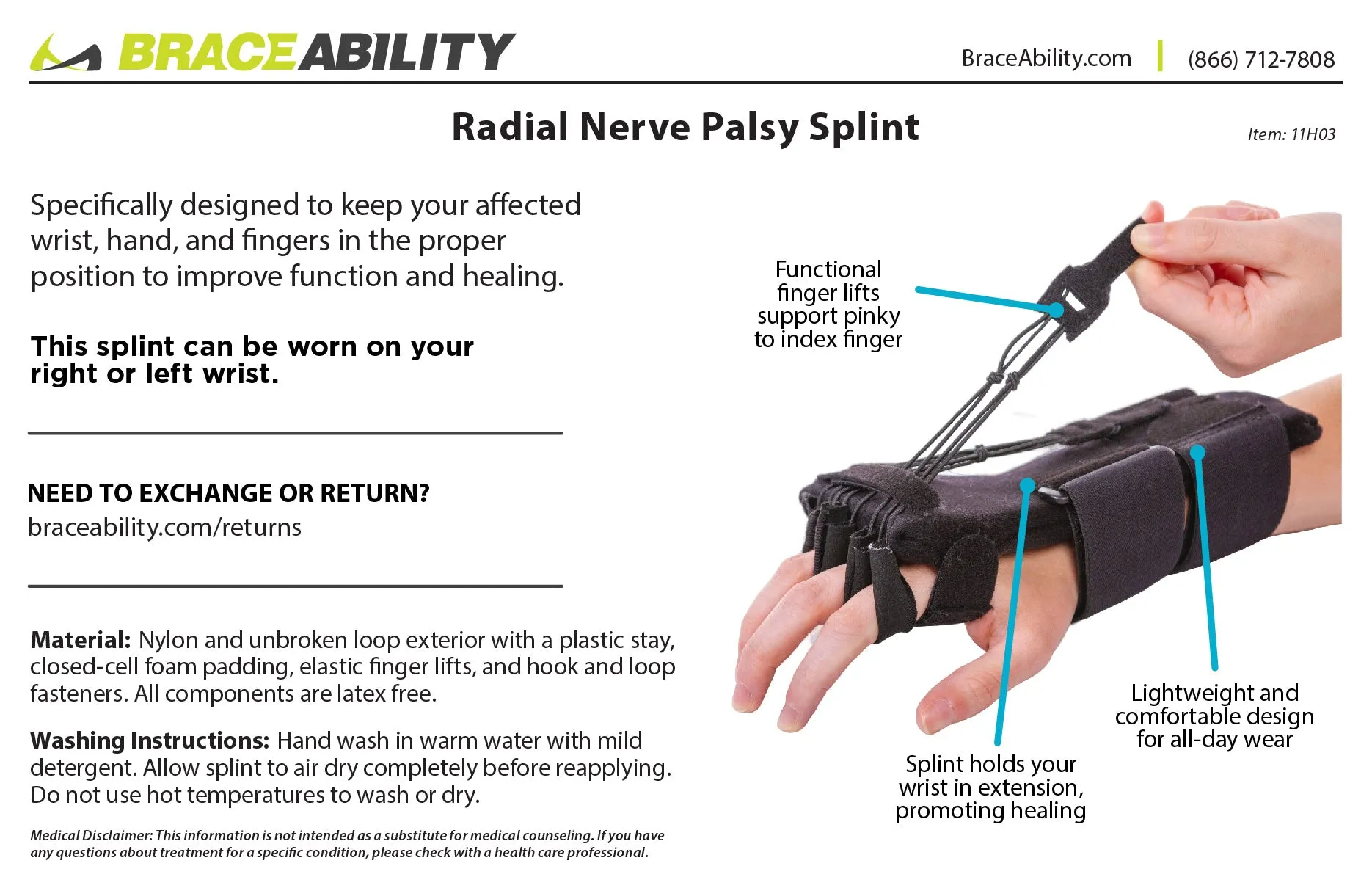 Radial Nerve Palsy Splint | Dynamic Wrist Drop & Finger Extension Brace for Saturday Night, Honeymoon & Crutch Palsy