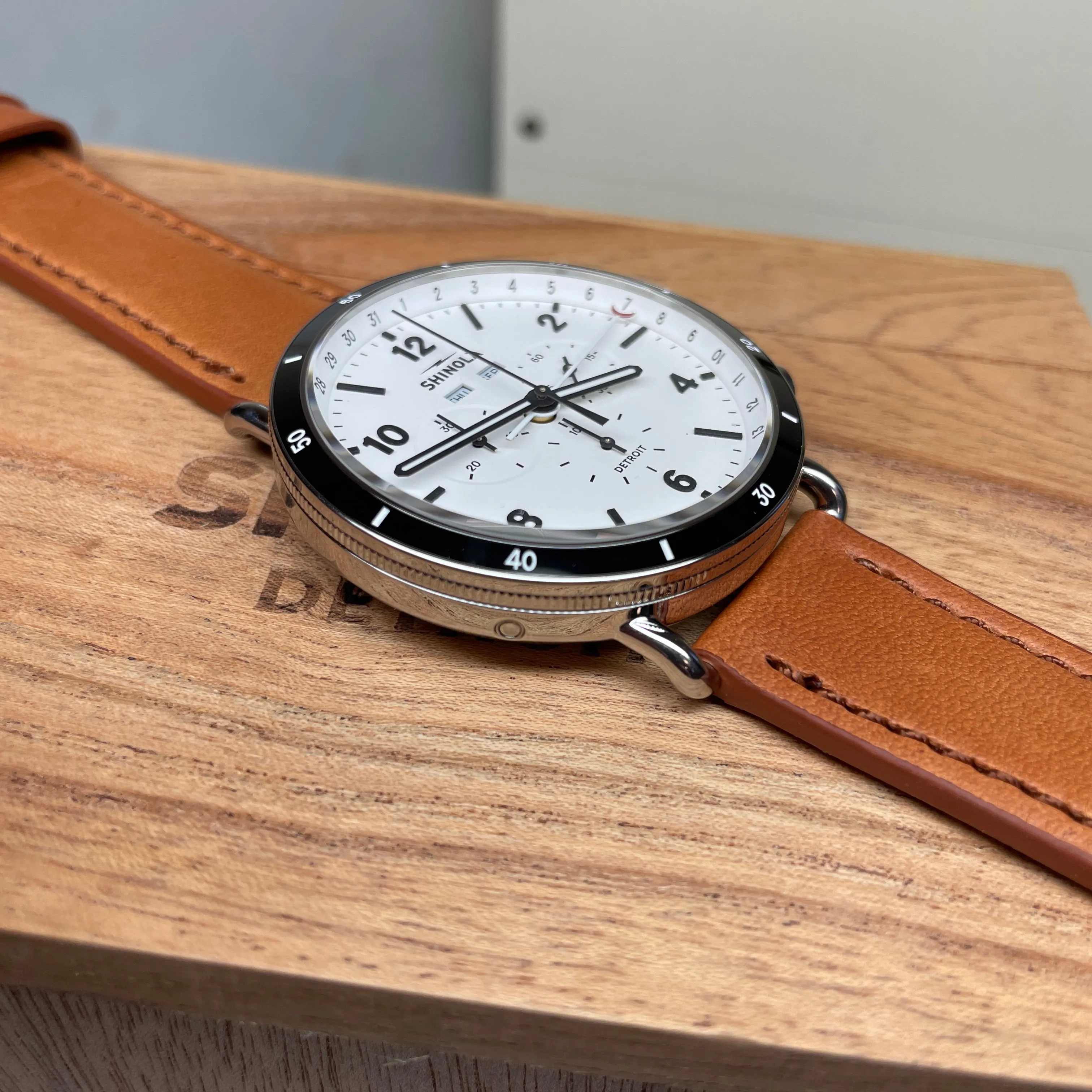 Shinola 45MM Canfield Sport Chronograph Steel Leather White Watch 20141501