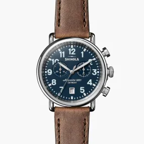 Shinola, The Runwell 2 Eye Chrono 41mm Midnight Blue Dial Tan Leather