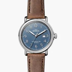 Shinola, The Runwell 41mm Matte Blue Velvet Dial Brown Leather