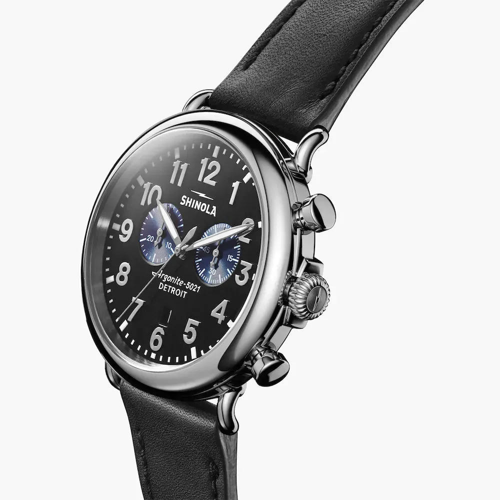 Shinola, The Runwell Chrono 47mm Black Dial Black Leather