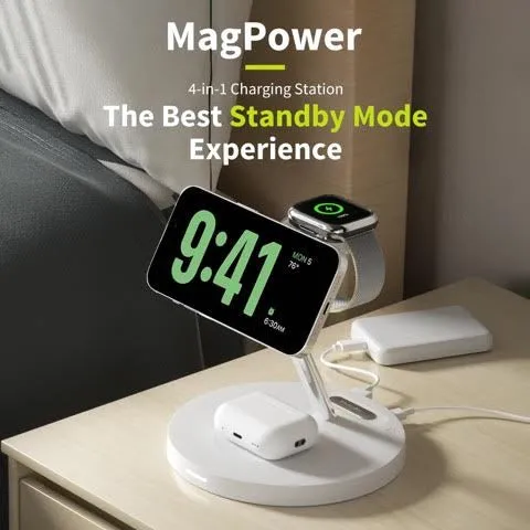 SwitchEasy 4-in-1 MagPower Magnetic Wireless Charging Stand for iPhone/Apple Watch/AirPods/Qi Devices