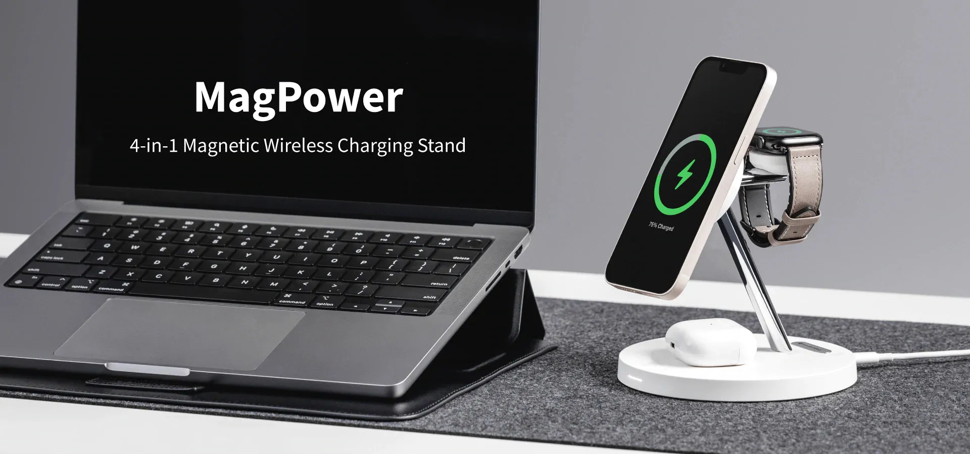 SwitchEasy 4-in-1 MagPower Magnetic Wireless Charging Stand for iPhone/Apple Watch/AirPods/Qi Devices