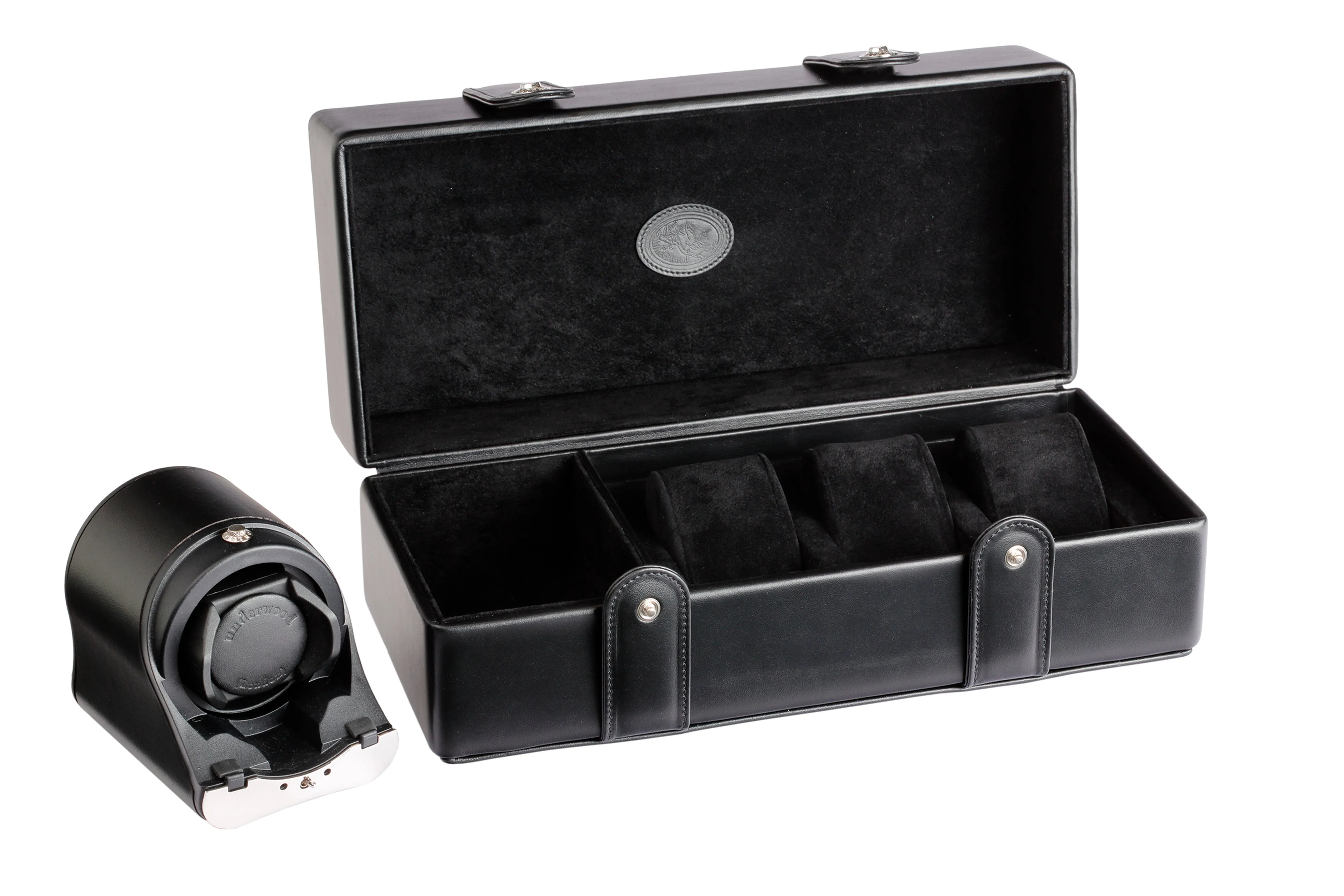 UNDERWOOD (LONDON) - Triple Leather Watch Storage Box w Single Rotogalbe | UN291/BLK