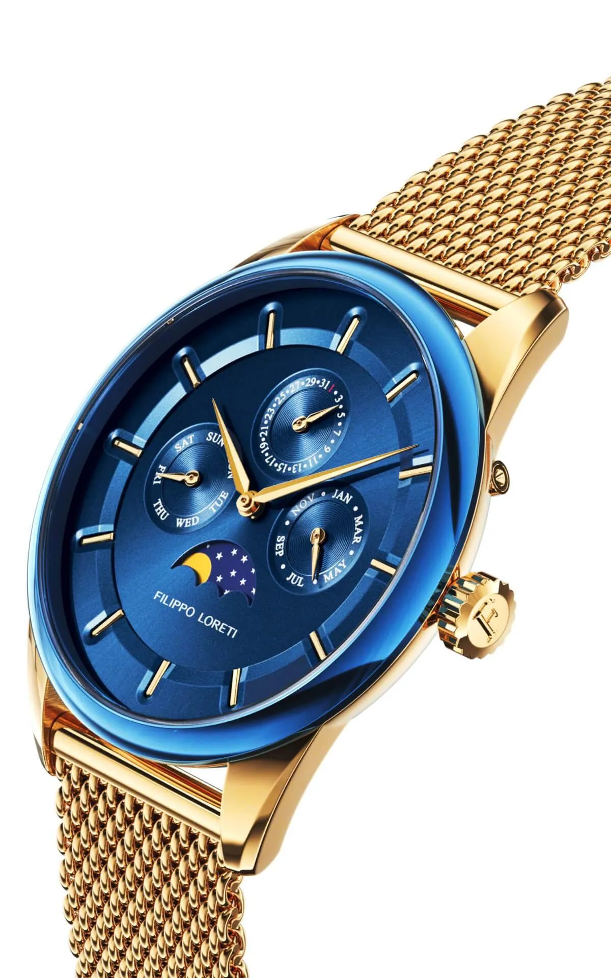 Venice Moonphase Blue Gold Mesh