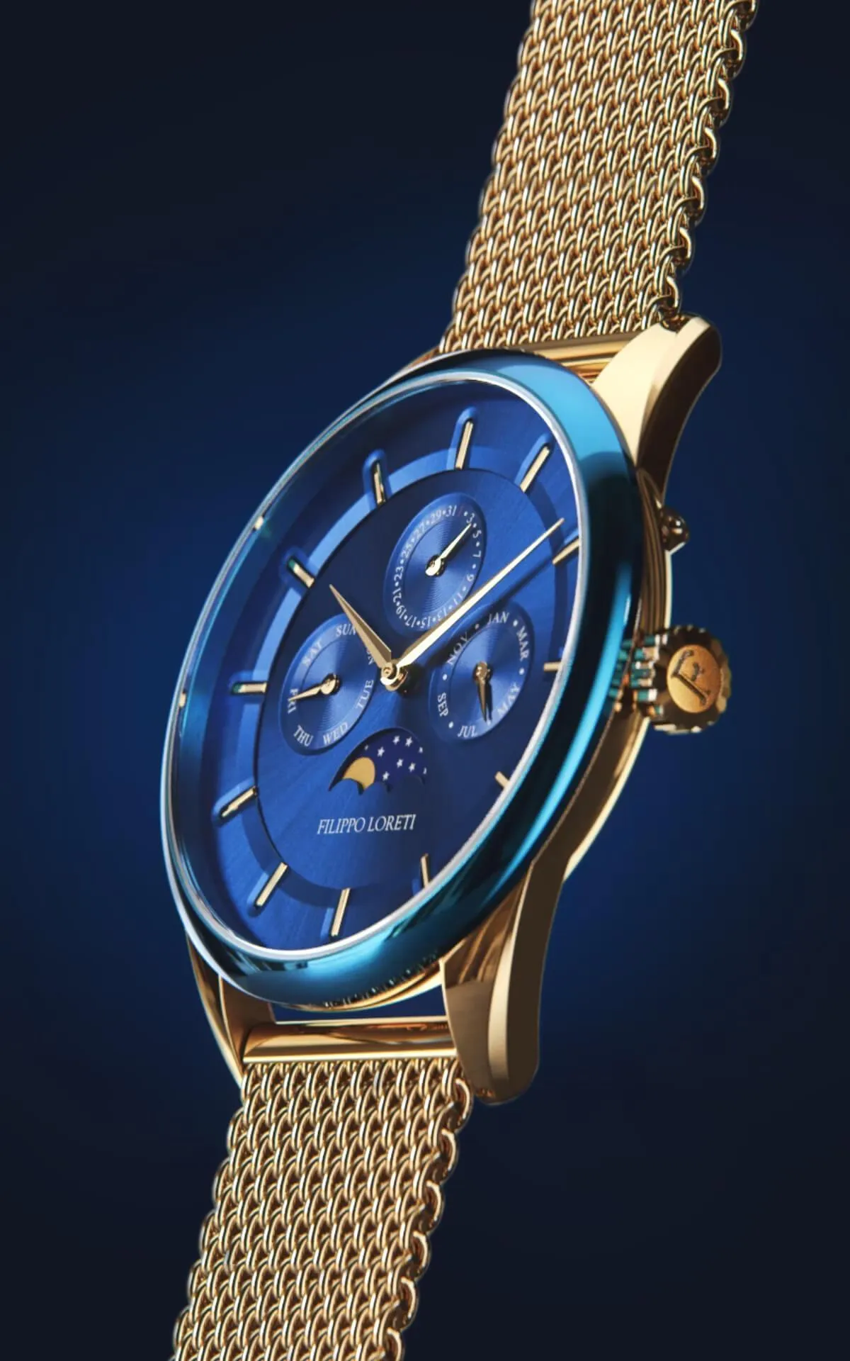 Venice Moonphase Blue Gold Mesh